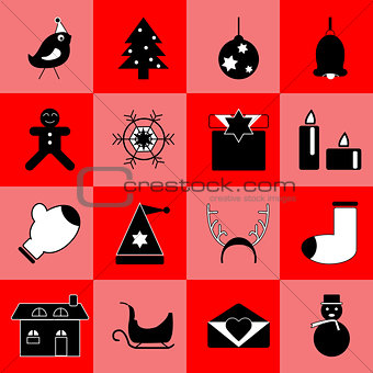 Christmas black icons on red background