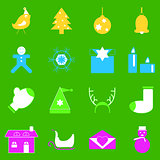 Christmas colorful icons on green background