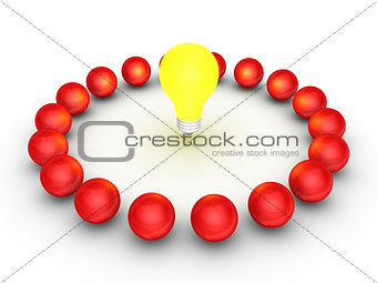Teamwork concept with a light bulb at the center