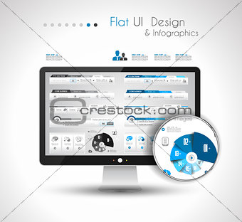 UI Flat Design Elements in a modern HD screen computer