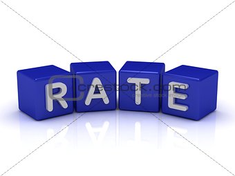RATE word on blue cubes 