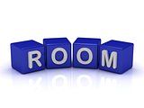 ROOM word on blue cubes 