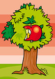 nibbled apple on tree cartoon illustration