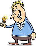 lucky man with golden coin cartoon