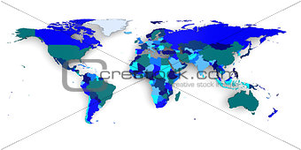 Blue political world map
