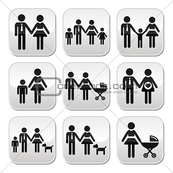 Family, parents and children vector buttons set