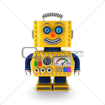 Happy yellow vintage toy robot smiling