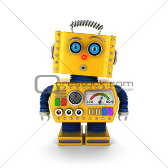 Vintage toy robot with surprised facial expression
