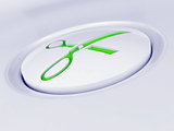 white plastic button with a green symbol of sand glasses