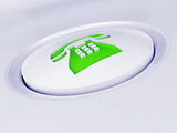 white plastic button with a green symbol of sand glasses