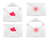 Valentine`s Day Card with Envelope, Heart and Rose Flower Vector