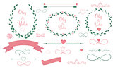 Set of Wedding Graphic Elements with Arrows, Hearts, Laurel,  Ri