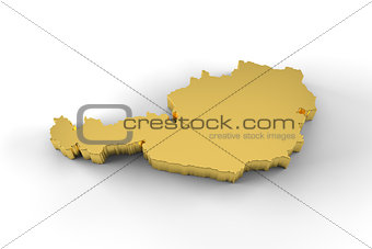 Austria map 3D gold with clipping path