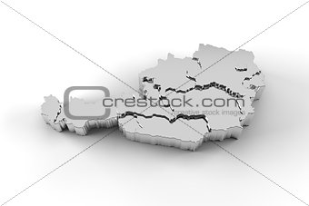 Austria map 3D silver with states stepwise and clipping path