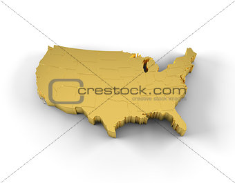 USA map 3D gold with states and clipping path