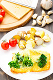 Broccoli gratin with cheese and baked potato