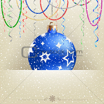 Christmas card snow and bauble