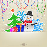 Christmas cartoon card snow and bauble