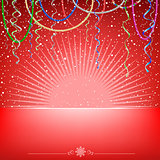 Christmas red card snow light ribbons and beads