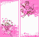 Vertical pink banners with Cupids