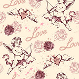 Vintage seamless pattern with Cupid 