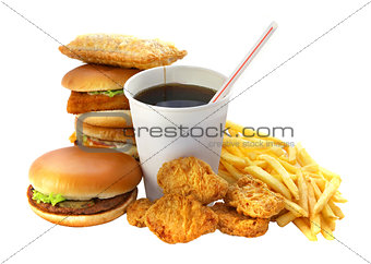 Fast food group with a drink and a burger