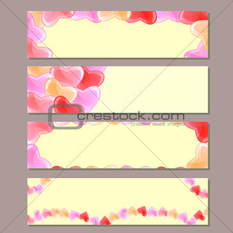 Banner Set with Red Pink Hearts