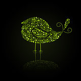 Green Bird Silhouette Composed from Go Green Eco Signs on Black Backdro