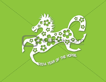 2014 Abstract Chinese Horse with Flower Paper Cut on Green