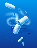 blue pill dissolving in water
