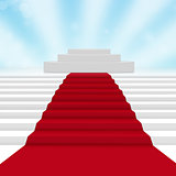 Empty white podium with red carpet