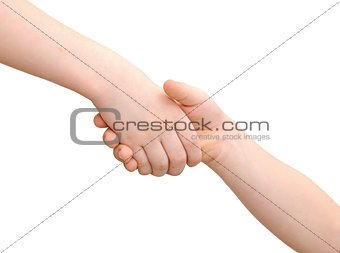 friendly handshake two children on a white background 