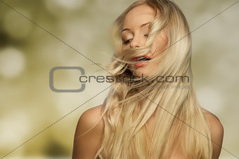 woman with flying hair 