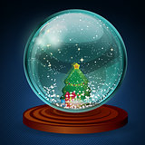 Vector snow ball with christmas tree and presents. 