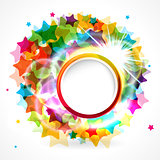 Colorful star background with rounded frame.