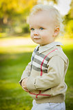 Adorable Blonde Baby Boy Outdoors at the Park 