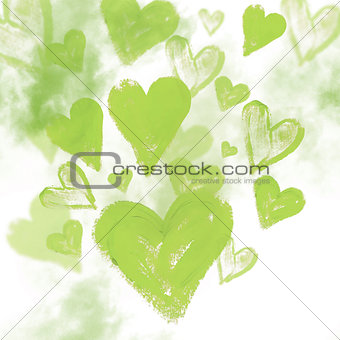 Watercolor background with hearts