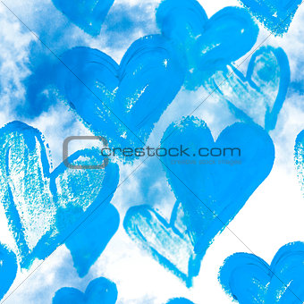 Seamless watercolor background with hearts
