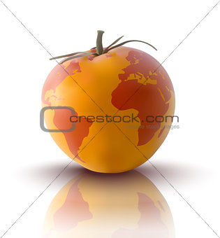 vector illustration of yellow tomato with planet earth