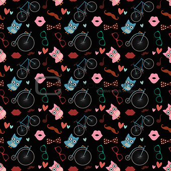 Vector Hipster Doodles Colorful Seamless Pattern, Background