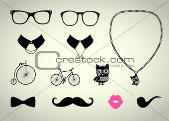 Hipster Accessory Vector Set, Bicycle, Collar, Chain