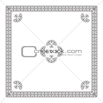 Decorative frame and swirly design elements isolated on white ba