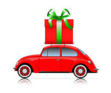 red car with present