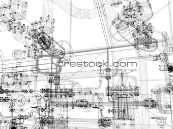 Industrial equipment. Wire-frame render