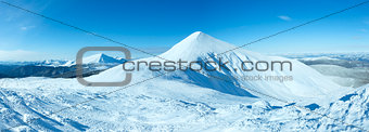 Winter Goverla Mount panorama (Carpathian, Ukraine).