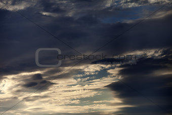 Dark sunset sky with clouds