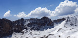 Panorama of snowy mountains in nice sun day