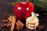 fresh tasty christmas cinnamon cookies and sticks decoration 