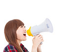 young woman holding megaphone