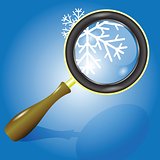 snow flake and magnifying glass